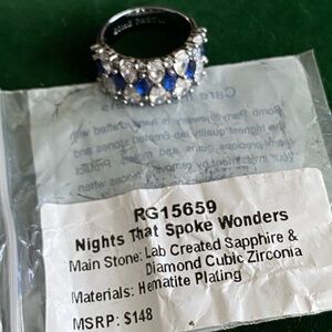 Bomb Party September size 5 ring Lab-Created Sapphire & CZ Hematite-Plated